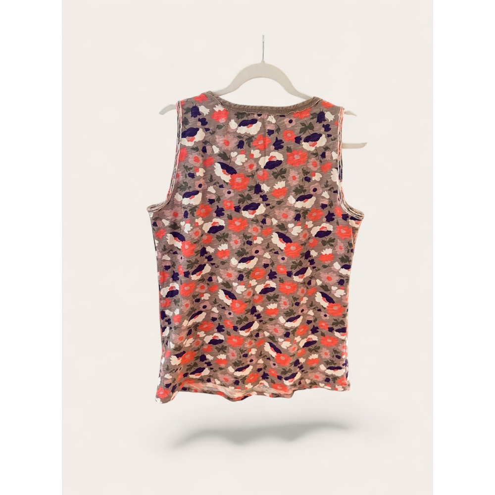 "Sunset Medallion Bloom" Boden Floral Scoop Neck Pleated Tank Top Sleeveless - Picture 4 of 10